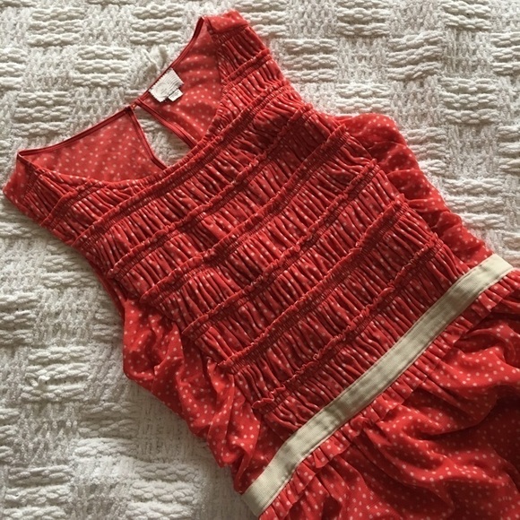 Postmark Retro Swiss Dot Sleeveless Dress Coral M - Picture 3 of 9